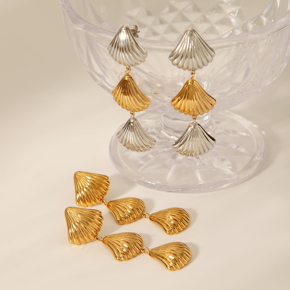 1 Pair Simple Daily Shell Stainless Steel   Gold Color  Women's Stud Earrings h5Picture5