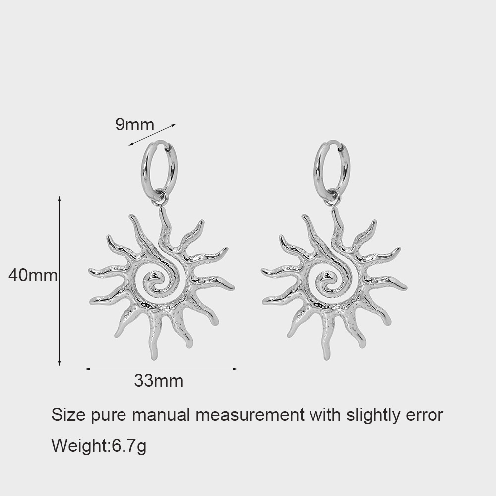 1 Pair Classic Series Retro Sun/Moon Stainless Steel  Dangle Earrings 