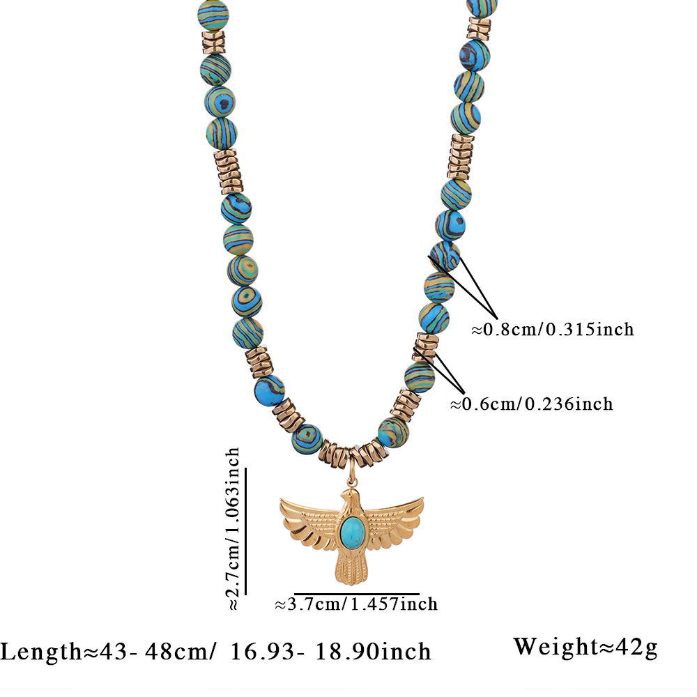 1 Piece Classic Eagle Natural Stones Gold Color Women's Beaded Necklaces h5Picture2