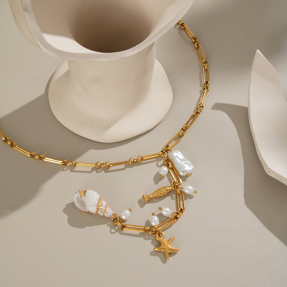 1 Piece Stainless Steel Gold Color Pearl Pendant Necklace Picture3