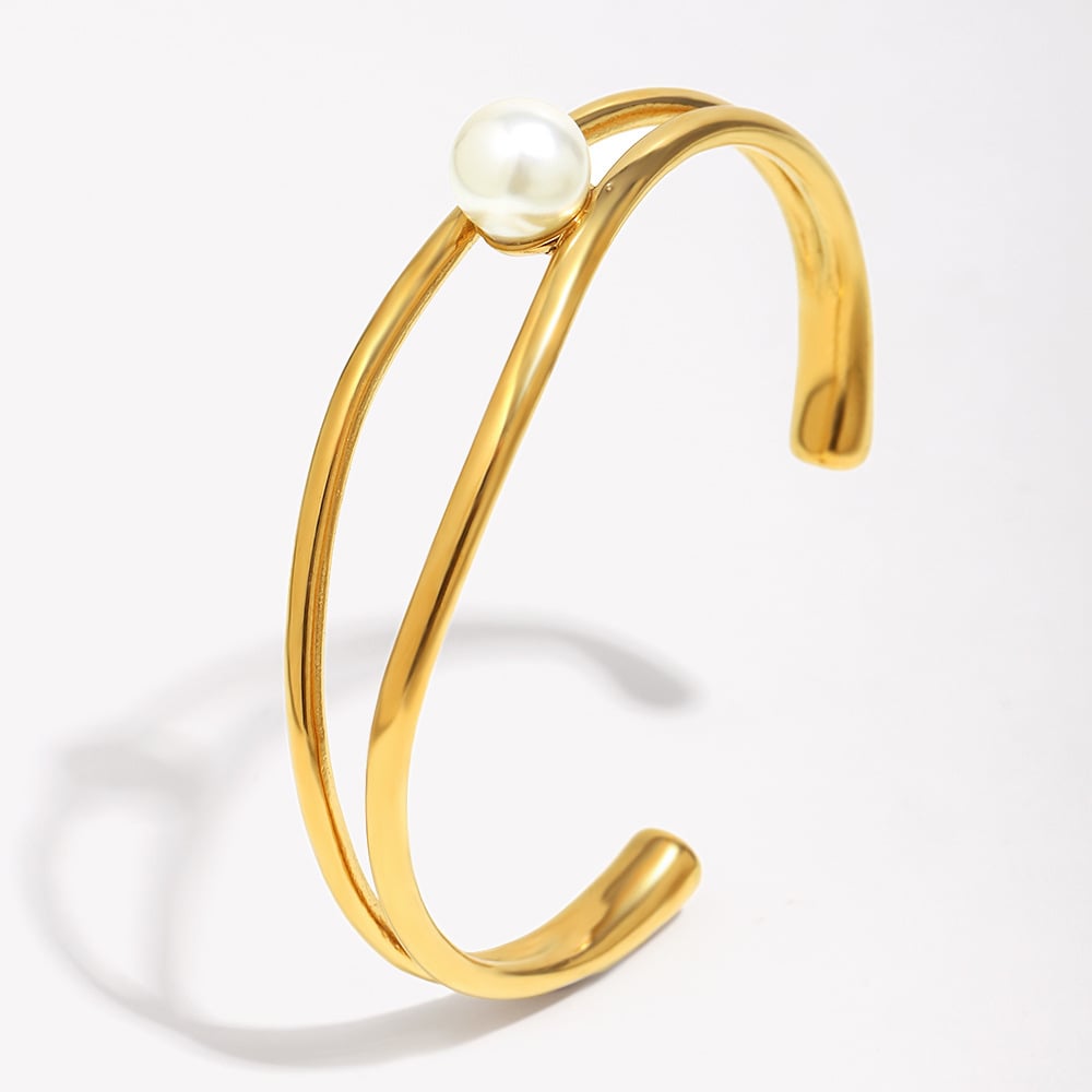 1 Piece Simple Series Elegant Circle Stainless Steel Artificial Pearl Women's Bangles