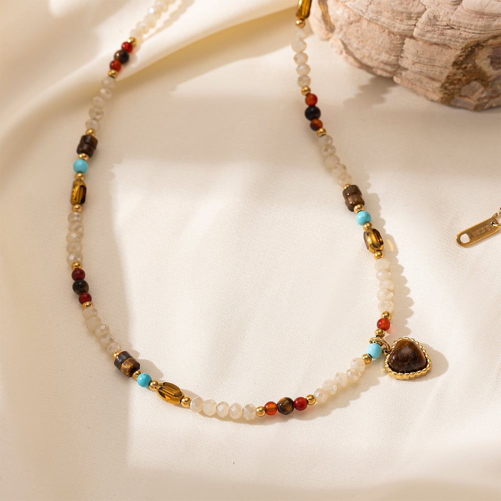 1 Piece Retro Heart Natural Stones Beaded Necklace Picture4