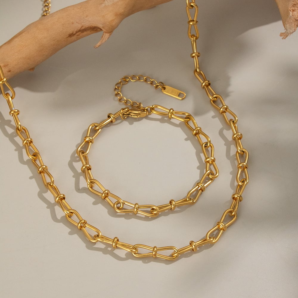 Conjunto de collar de cadena de acero inoxidable color dorado h5Imagen3