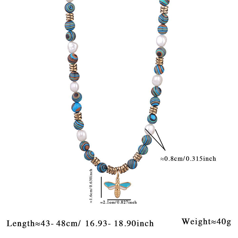 1 Piece Classic Series Bee Stones Gold Color Women's Beaded Necklaces h5Picture2