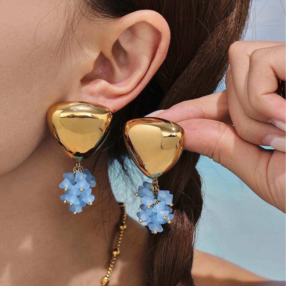 1 Pair Romantic Tassel Stainless Steel Gold Color Glass Women's Drop Earrings h5Picture5