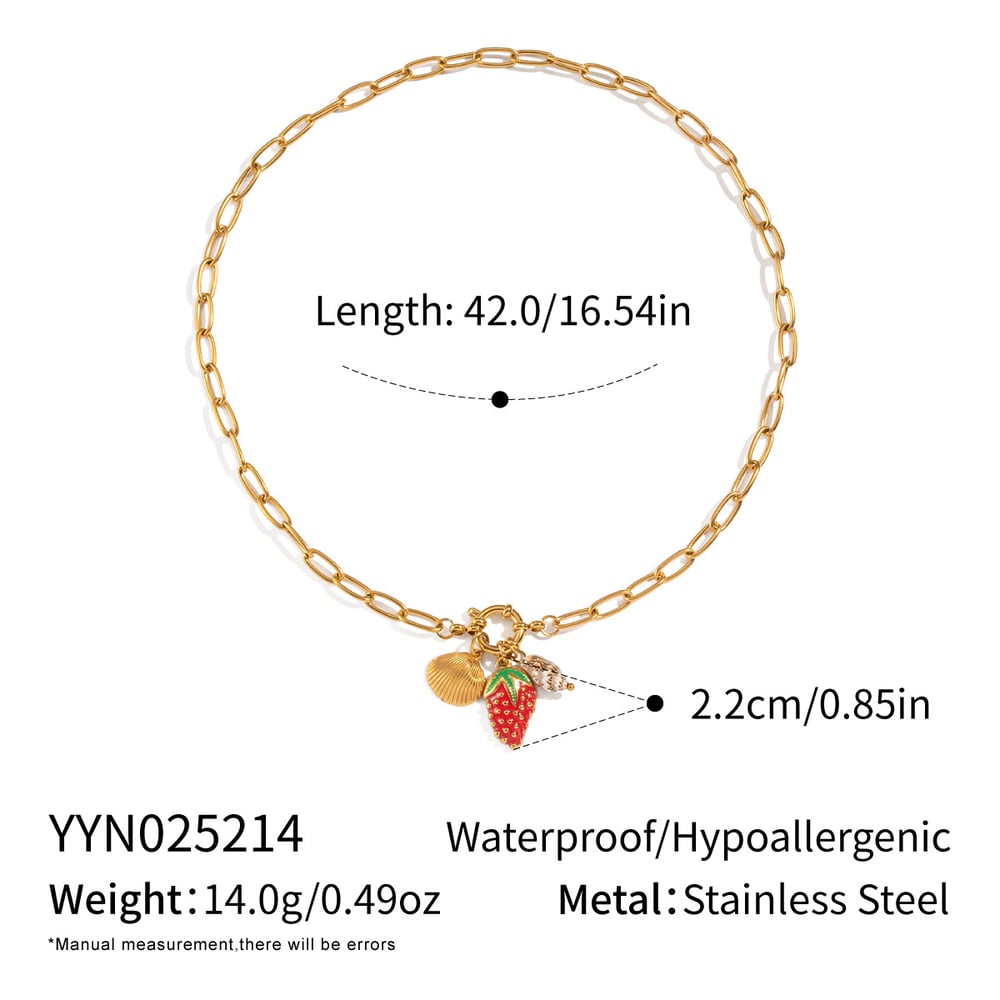 1 Piece Strawberry Stainless Steel Gold Color Pendant Necklace