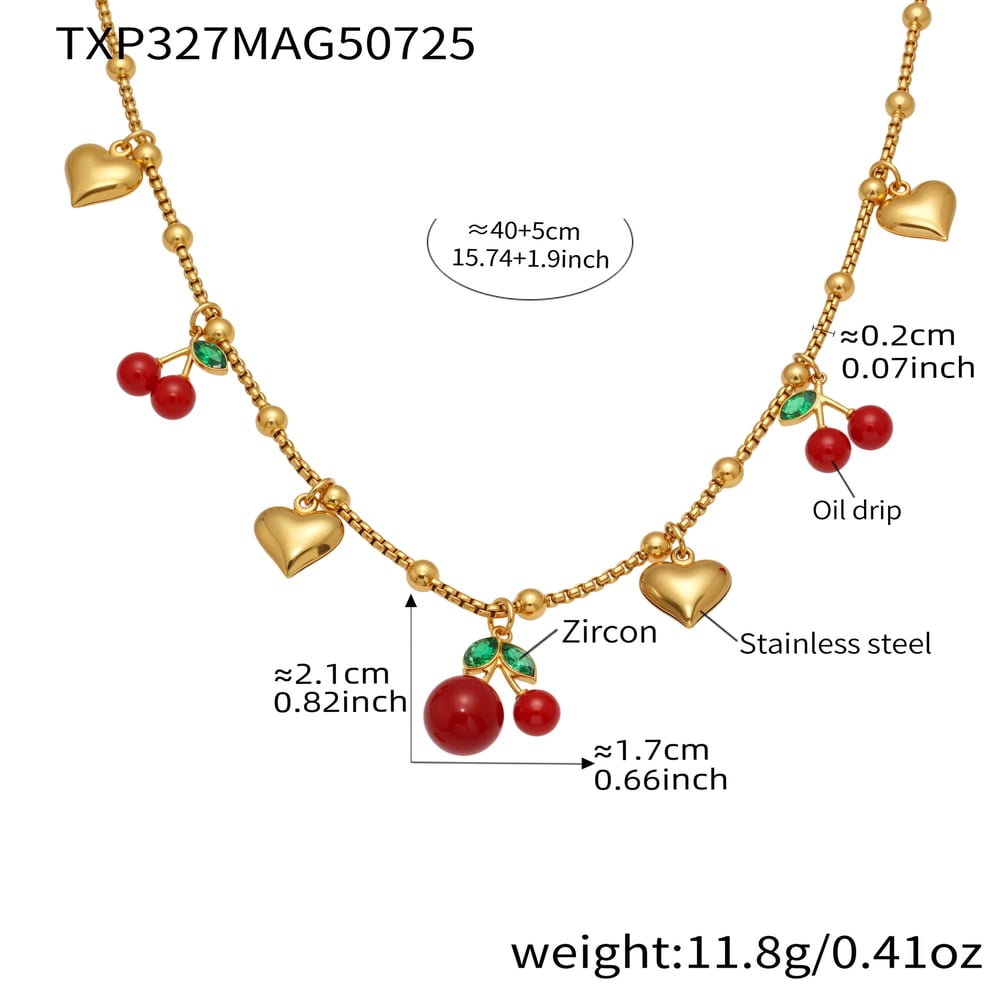 Conjunto de joyería para mujer de acero inoxidable color dorado y cereza vívida de 1 pieza