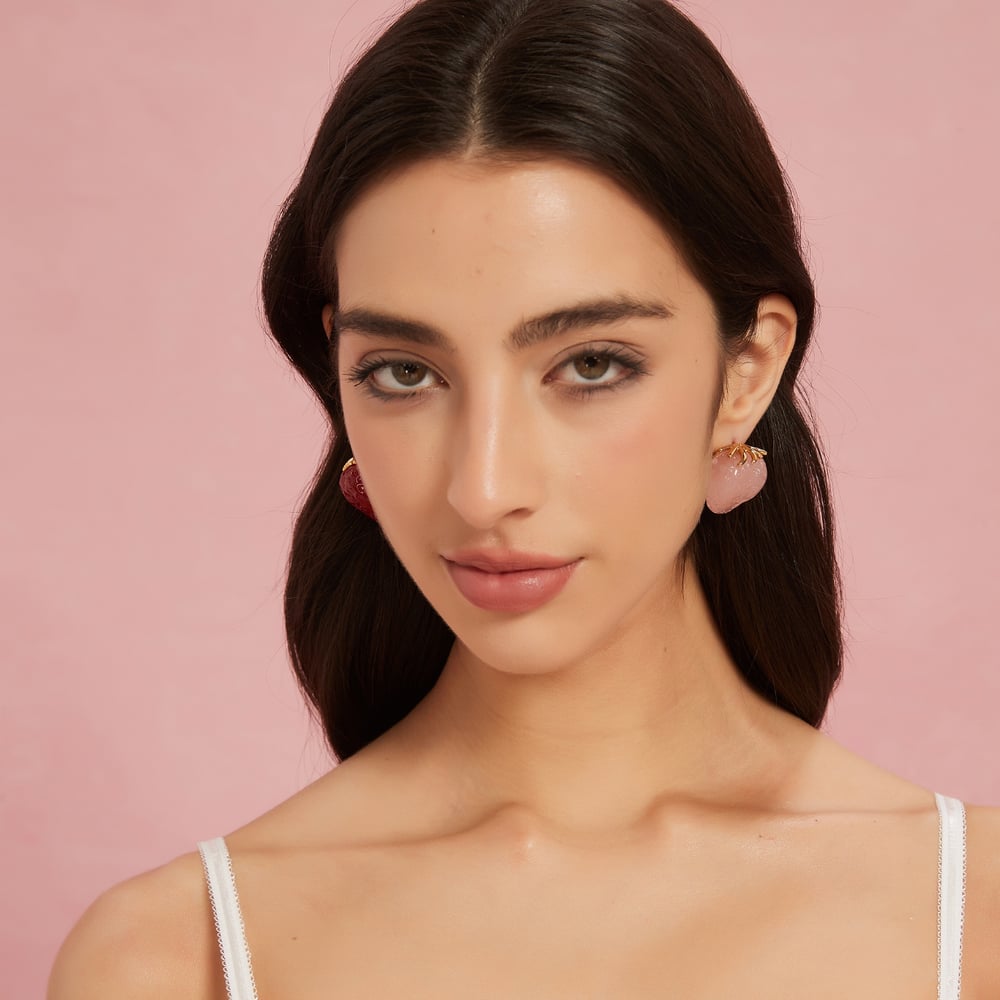 1 Pair Romantic Strawberry Acrylic Gold Color Women's Stud Earrings h5Picture4