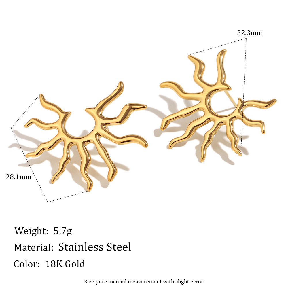 1 Pair Simple Series Vacation Sun Stainless Steel  Gold Color Women's Stud Earrings h5Picture4
