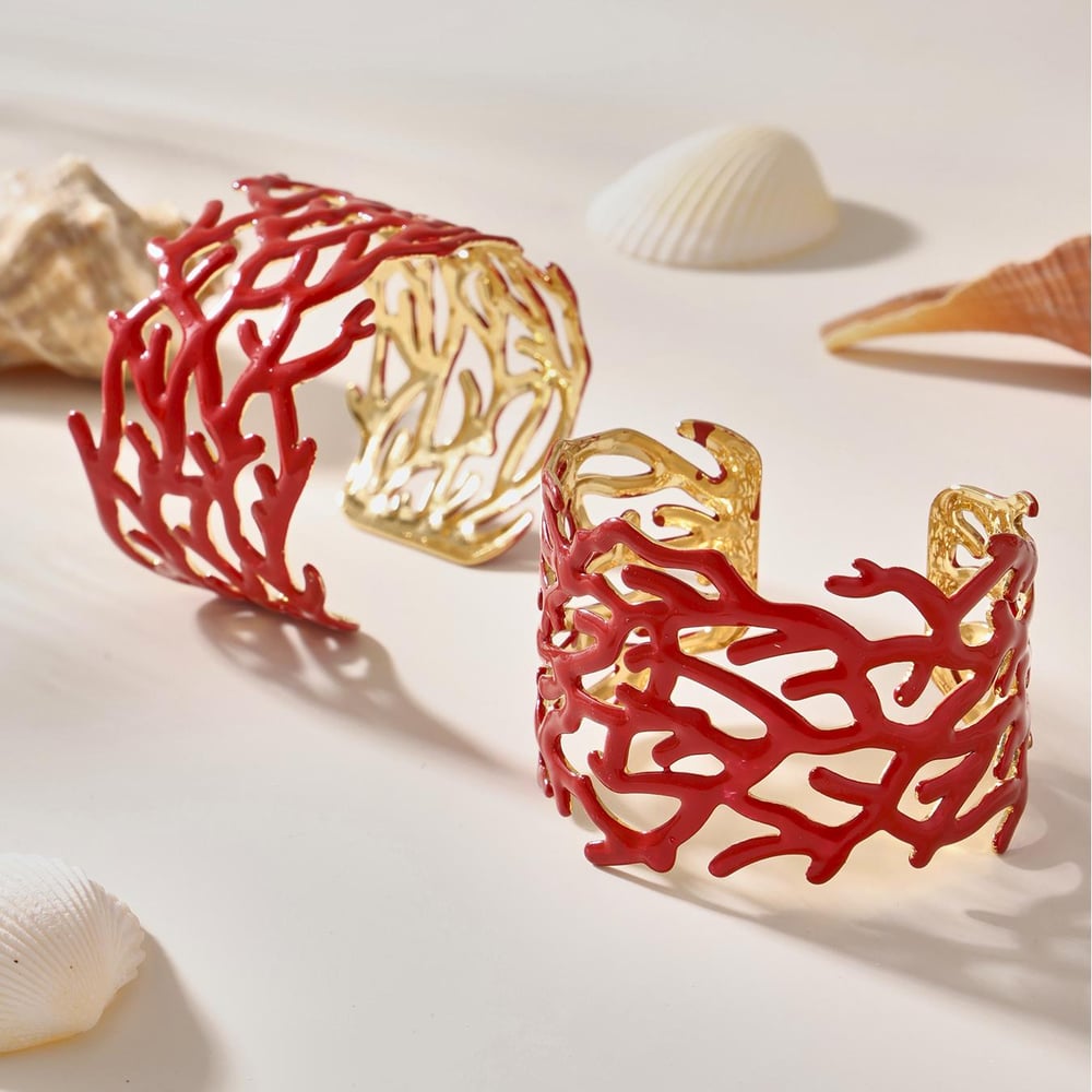 1 Piece Classic Coral Stainless Steel Gold Color Women's Bangles h5Picture5