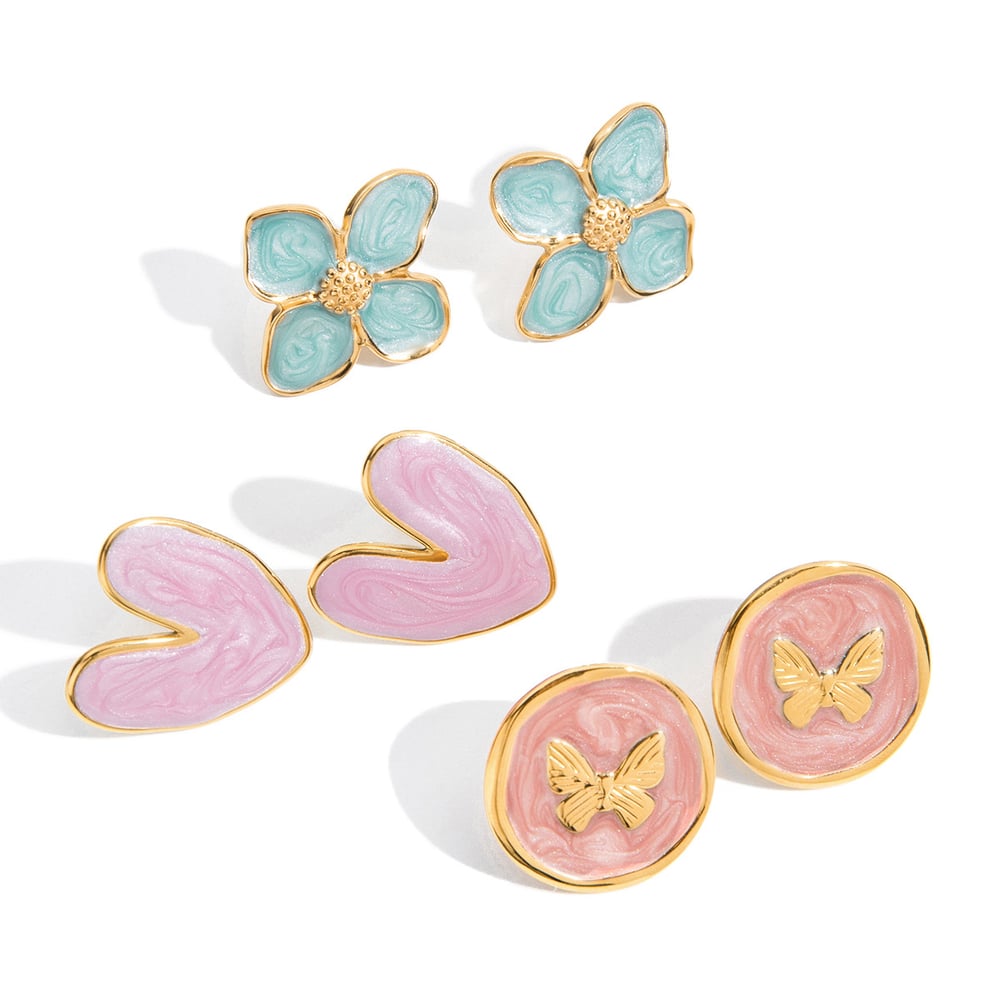 1 Pair Gorgeous Flower Stainless Steel Gold Color Women's Stud Earrings h5Picture9