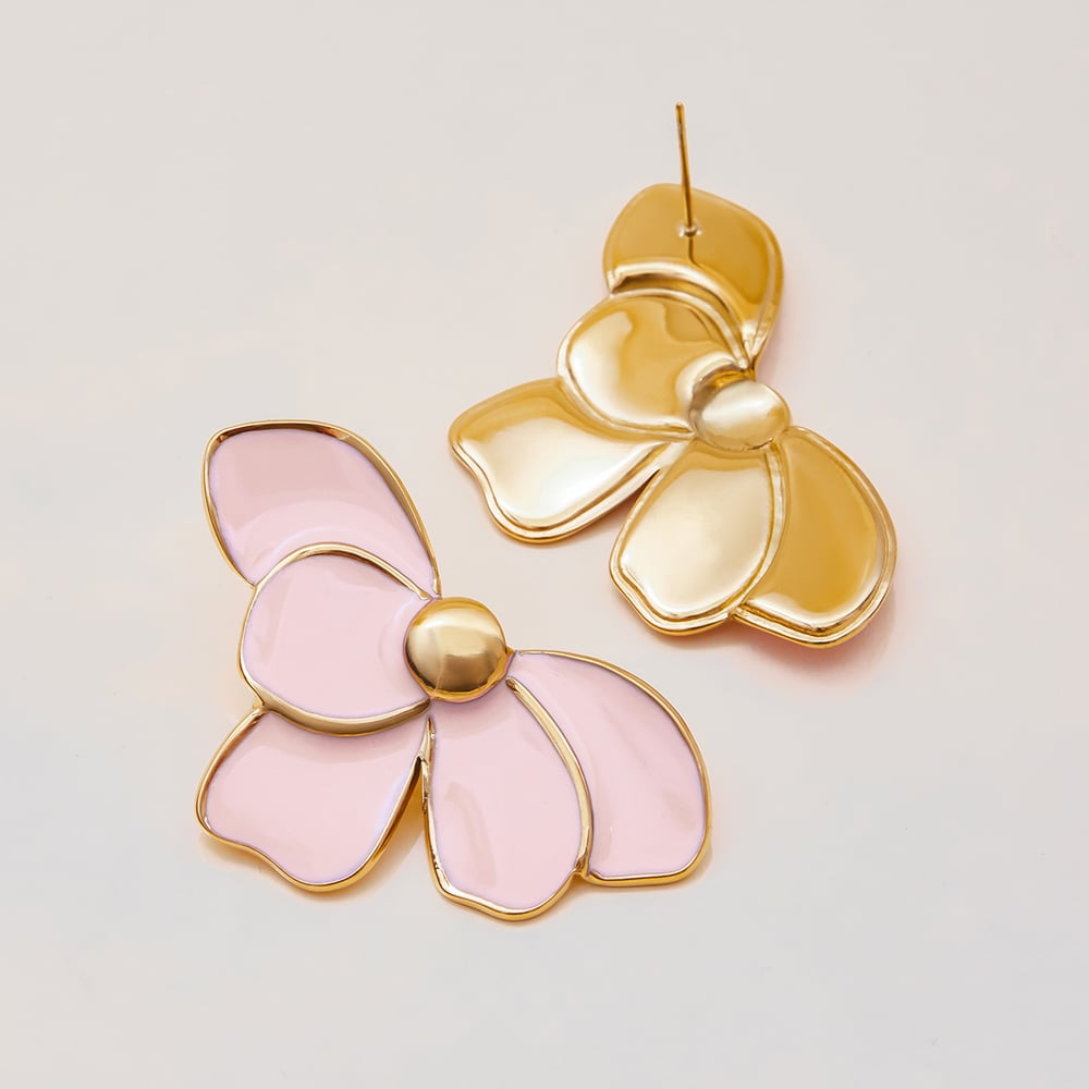 1 Pair Elegant Flower Stainless Steel Gold Color Women's Stud Earrings h5Picture8