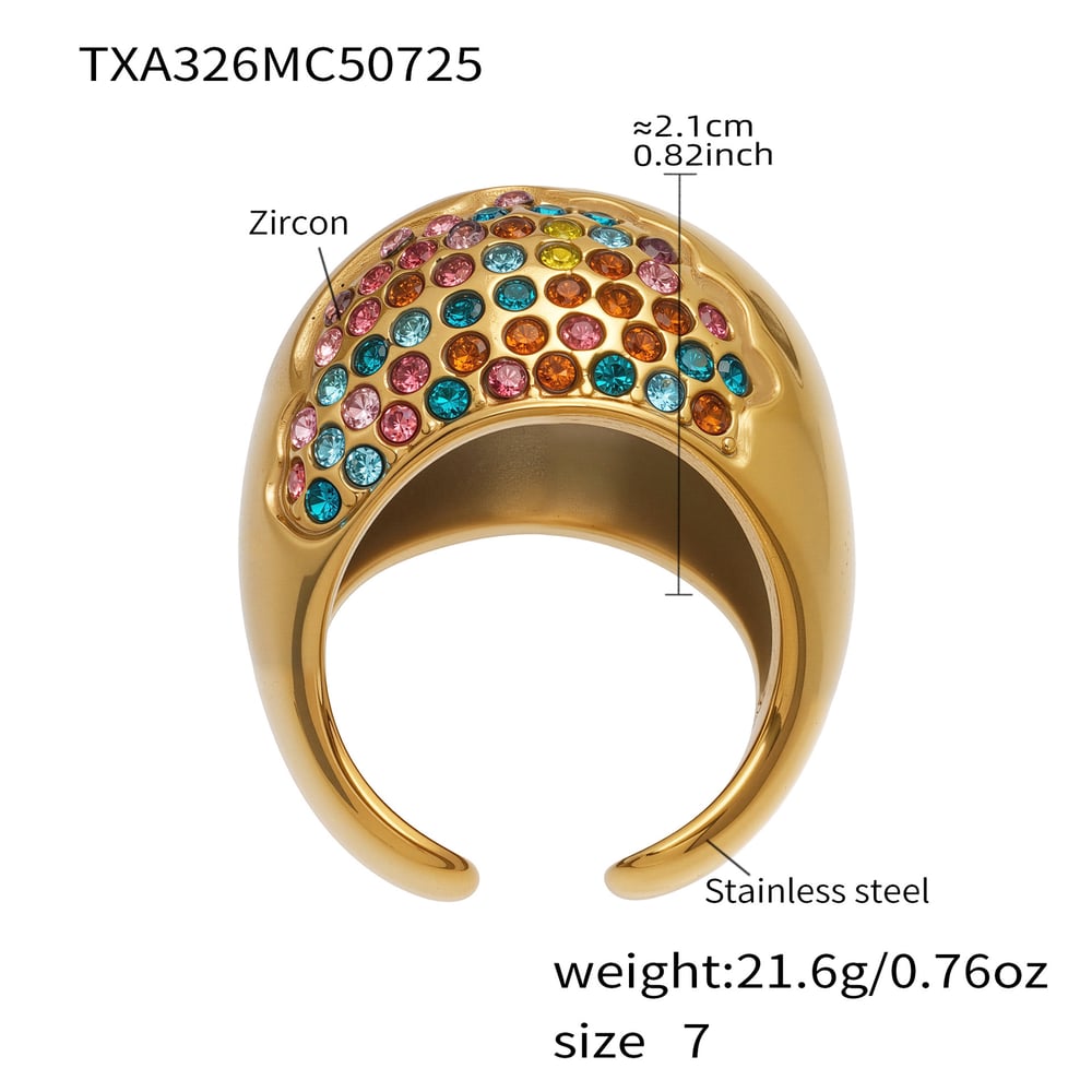 1 Piece Semicircle Stainless Steel Gold Color Zircon Women's Jewelry Sets 