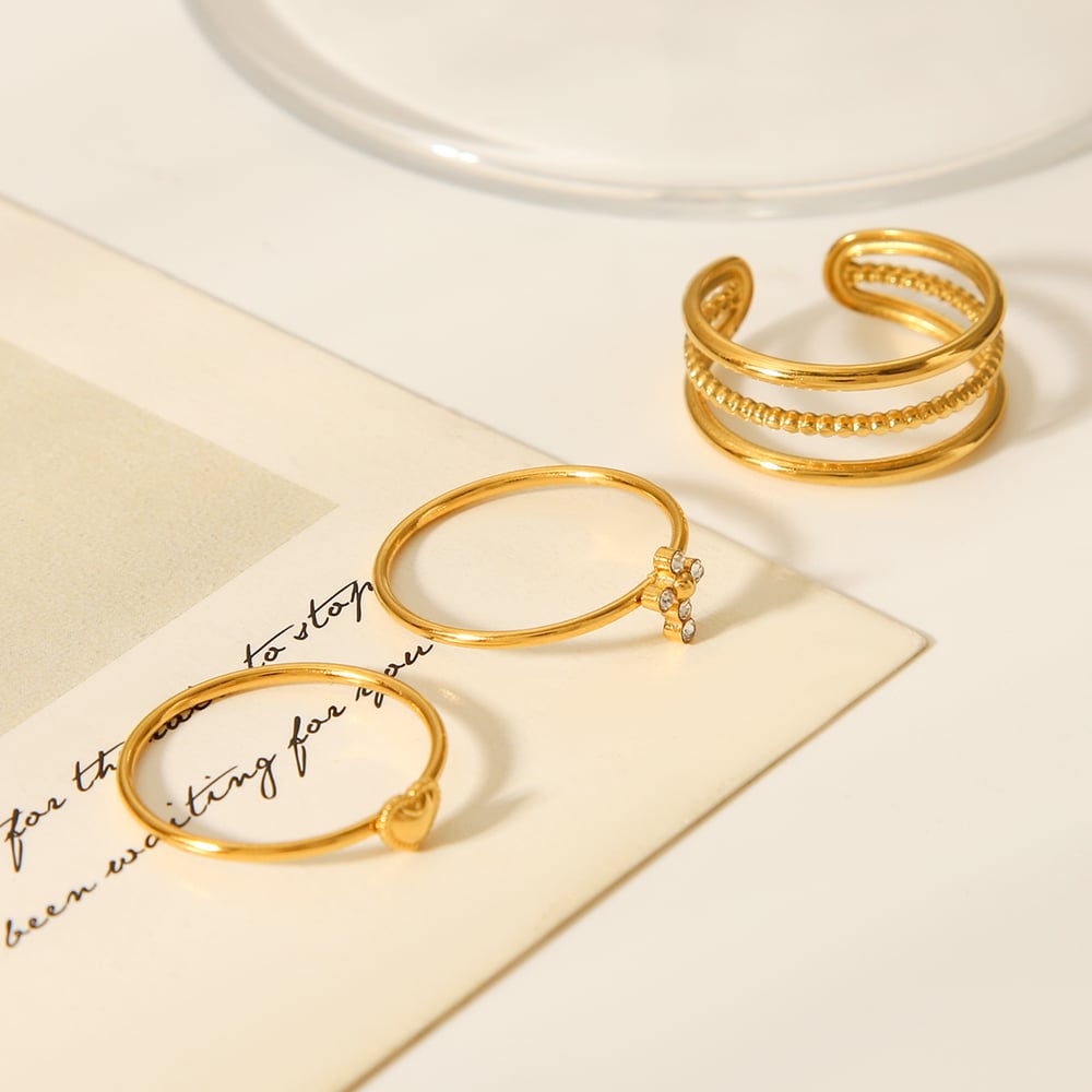 1 Piece Simple Series Daily Cross Stainless Steel  Gold Color  Rings Set h5Picture6