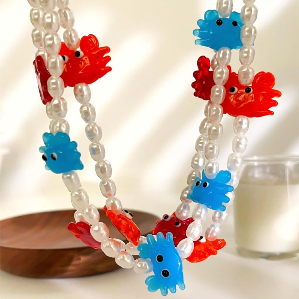 1 Piece Glaze Crab Pearl Beaded Necklace h5Picture4