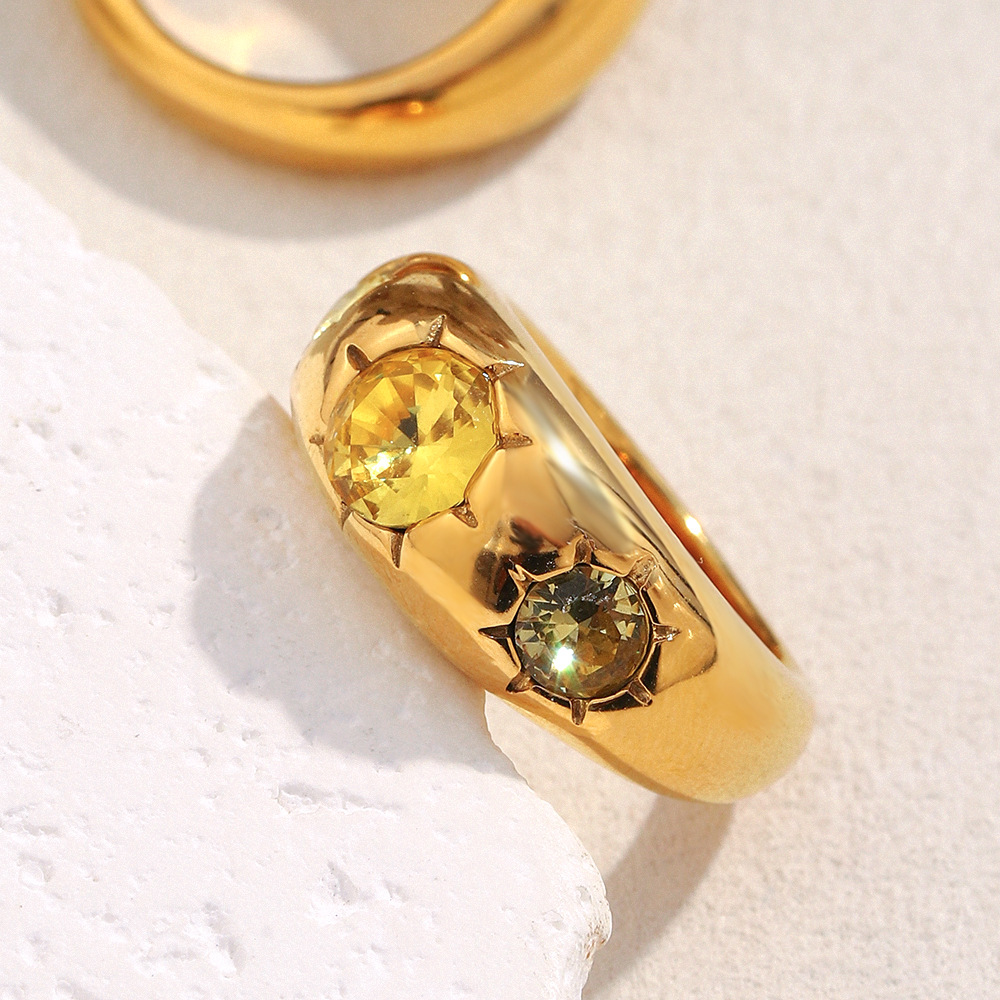 1 Piece Glamorous Round Stainless Steel Gold Color Gemstone Rings h5Picture4