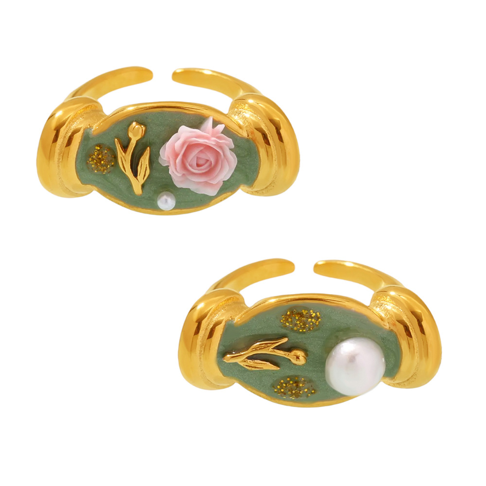 1 Piece Romantic Series Flower Stainless Steel Gold Color Statement Rings h5Picture5