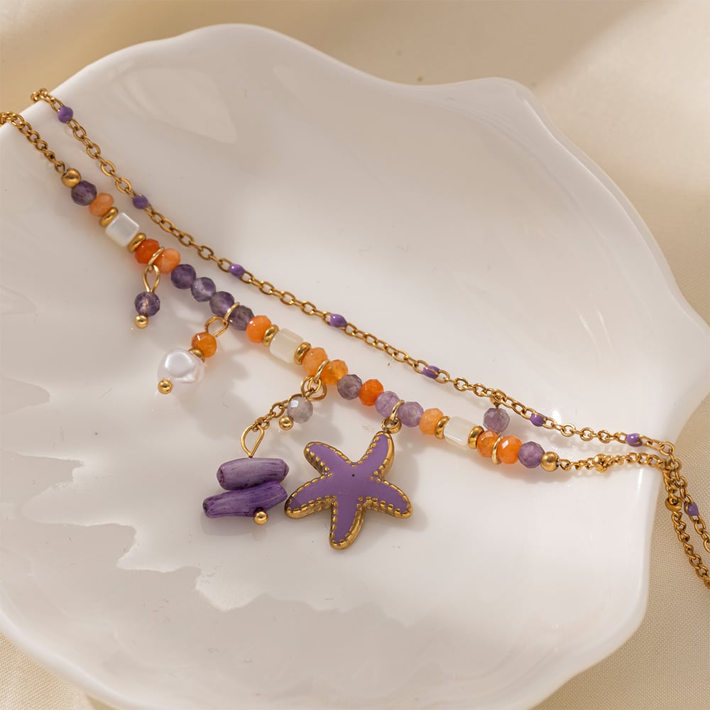 1 Piece Romantic Series Sweet Flower Heart Stainless Steel  Gold Color Beaded Bracelet h5Picture4