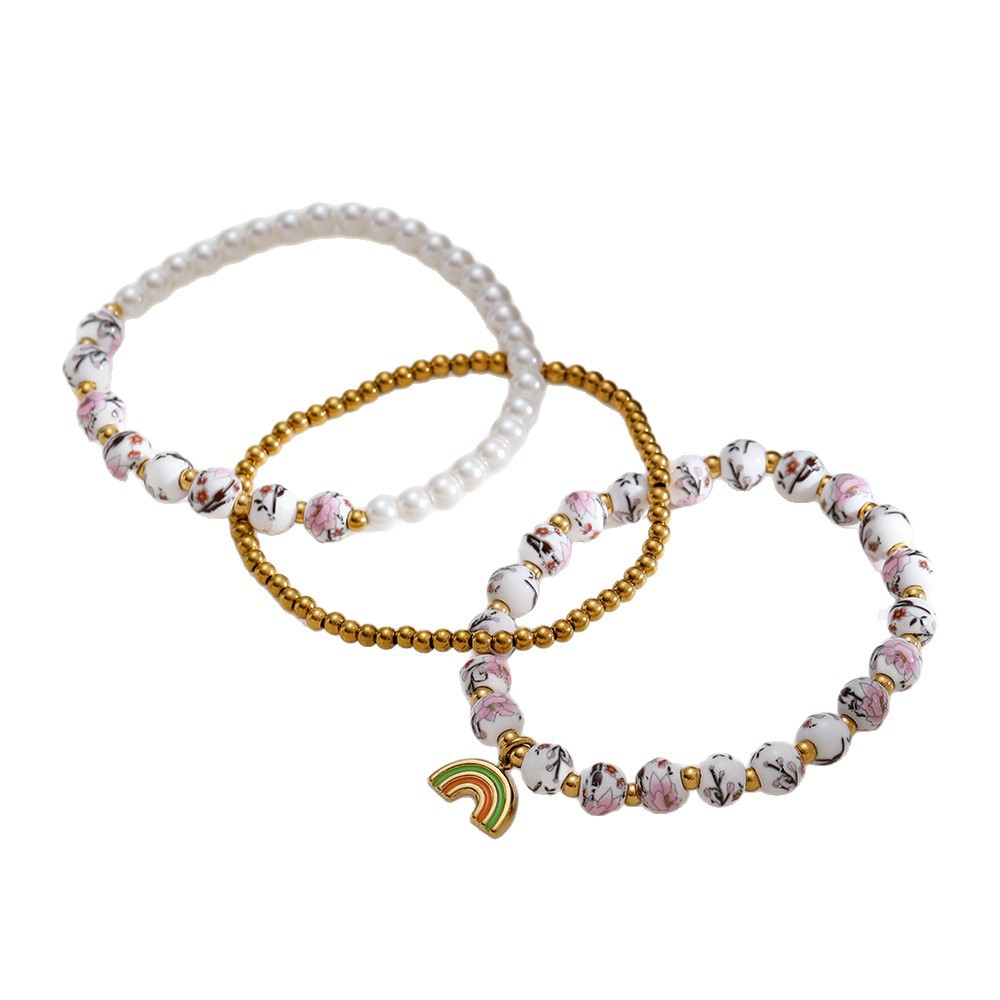 1 Piece Luxurious  Elegant Flower Ceramics  Gold Color  Women's Beaded Bracelets Picture5