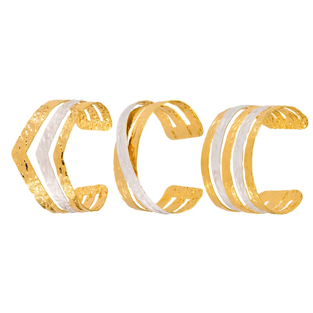 1 Piece Elegant Patchwork Stainless Steel Gold Color Women's Bangles h5Picture6