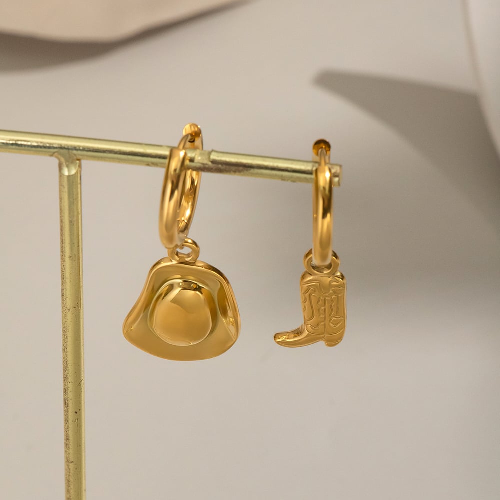 1 Pair Hip-Pop/Rock Boots Stainless Steel  Gold Color Women's Drop Earrings Picture2