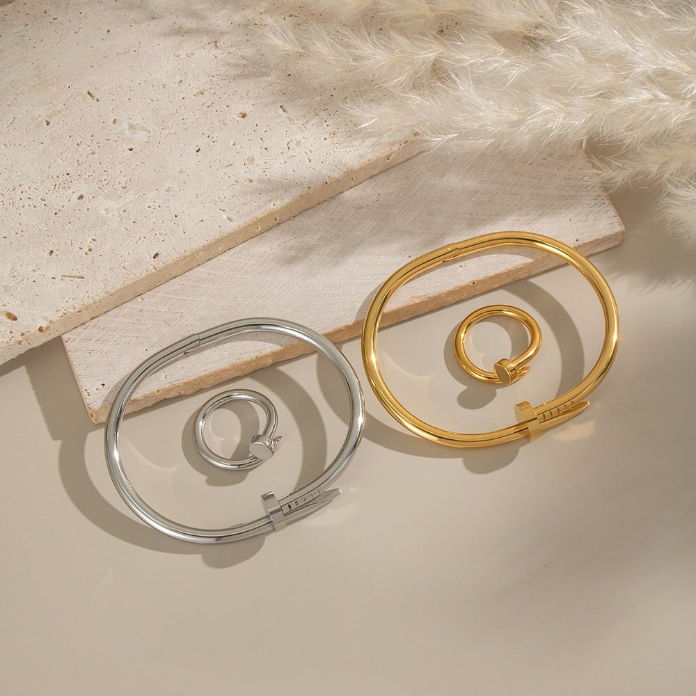 18K Gold Plated Stainless Steel Bracelets Sets irregular shape Simple Daily Simple Series Women's jewelry h5Picture4