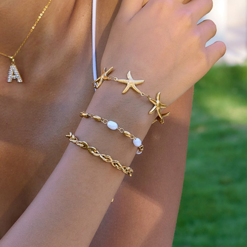 1 Piece Vacation Starfish Stainless Steel Gold Color Women's Chain Bracelets Picture4