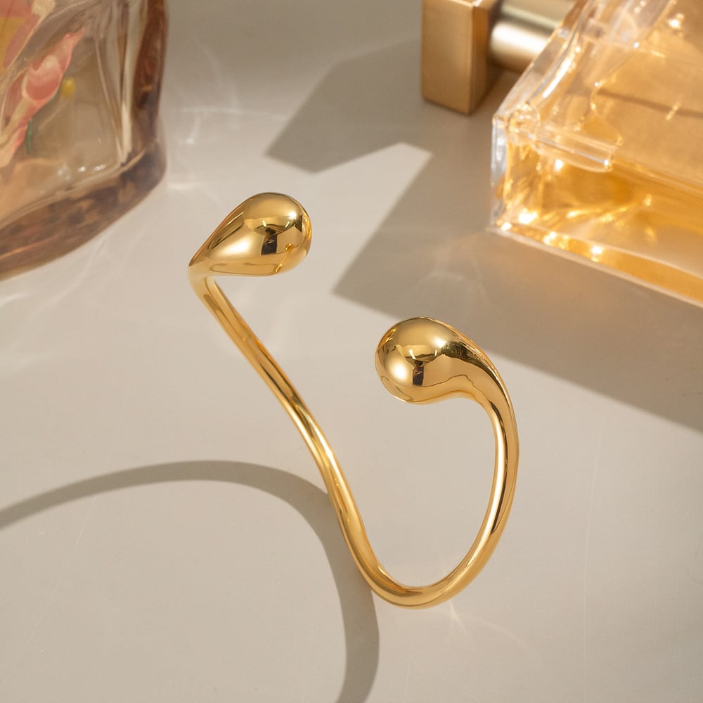 1 brazalete de acero inoxidable dorado con forma irregular h5Imagen4