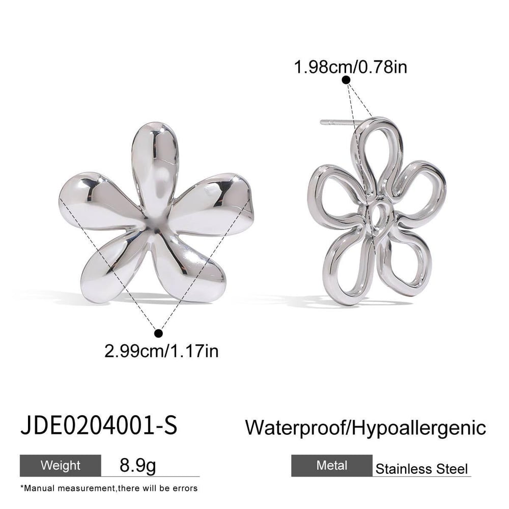 1 Pair Classic Flower Stainless Steel Gold Color Women's Stud Earrings h5Picture2