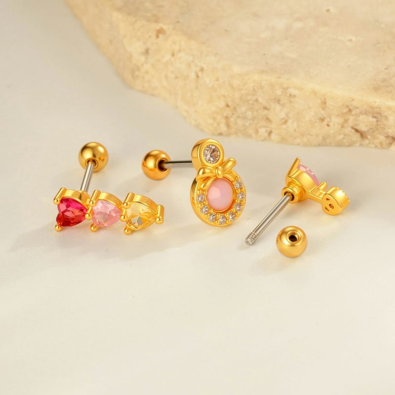 1 Piece Heart Copper Gold Color  Zircon Piercing Earring Picture3