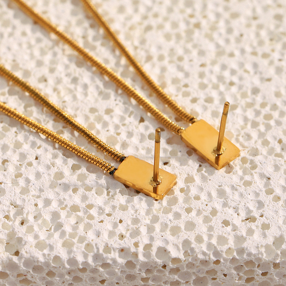 1 Pair Elegant Tassel Stainless Steel Gold Color Dangle Earrings h5Picture6