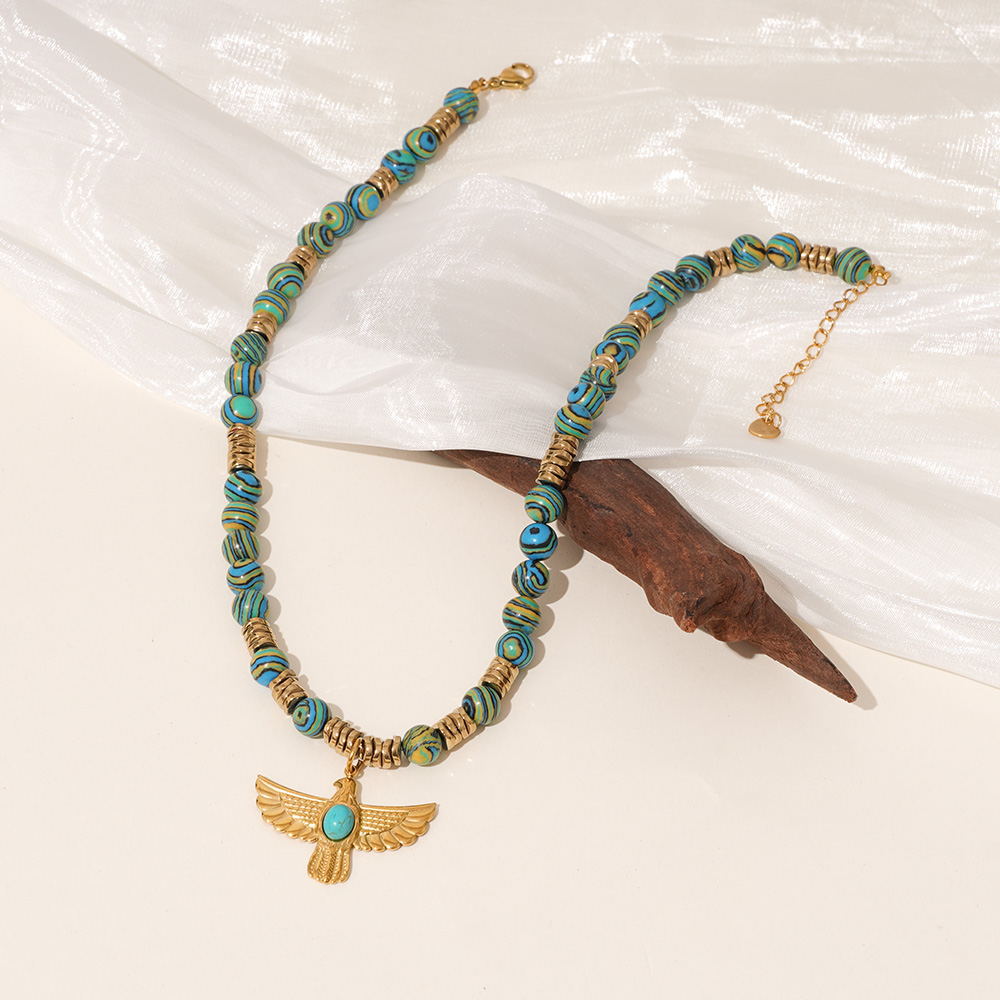 1 Piece Classic Eagle Natural Stones Gold Color Women's Beaded Necklaces h5Picture6