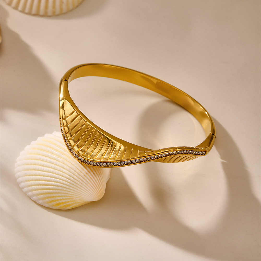 1 Piece Classic Twist Spiral Stainless Steel Gold Color Women's Bangles h5Picture7