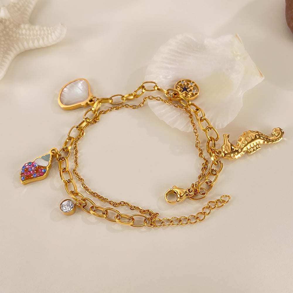 1 Stück Retro Muschel Edelstahl Goldfarben Charm Armband h5Bild7