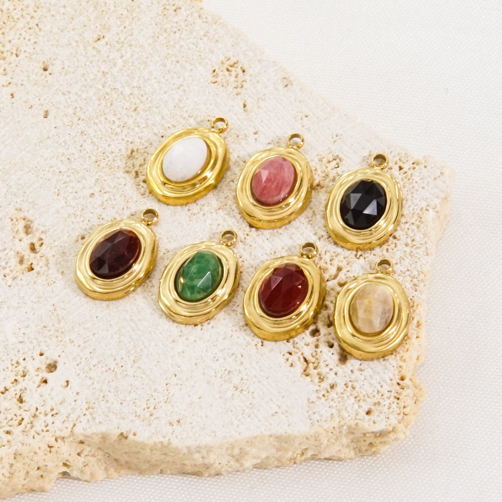 1 pezzo di ciondolo da donna in pietra naturale dalla forma irregolare e retrò semplice h5Immagine3