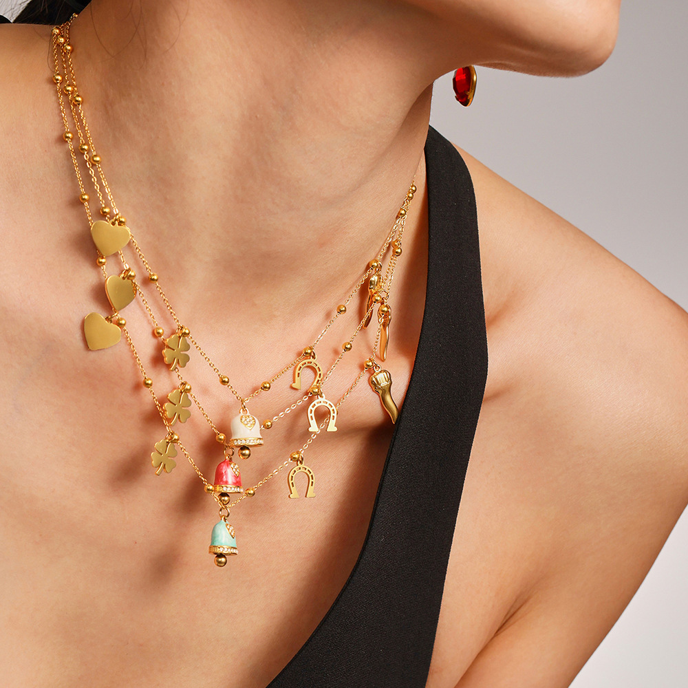 1 Piece Gorgeous Bell Stainless Steel Gold Color Women's Necklaces Sets Picture4