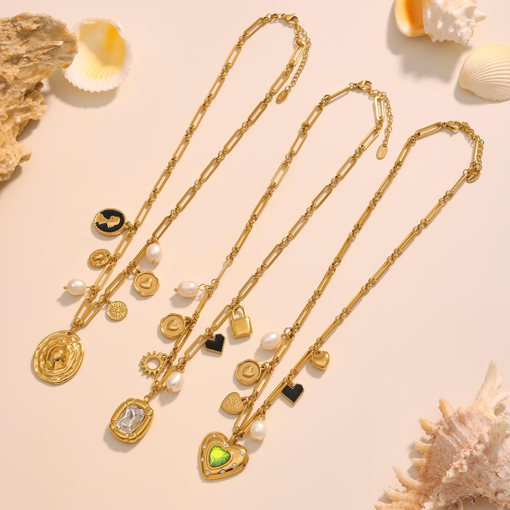 1 collar con colgante de corazón de circonita de lujo de acero inoxidable color dorado para mujer Imagen5