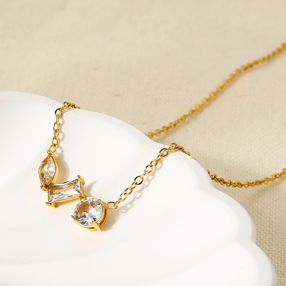 1 Piece Stainless Steel Gold Color Zircon Pendant Necklace Picture4