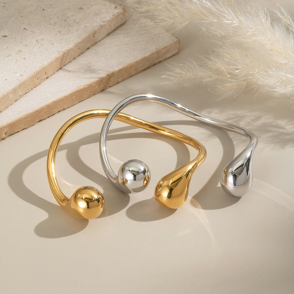 1 brazalete de acero inoxidable dorado con forma irregular h5Imagen2