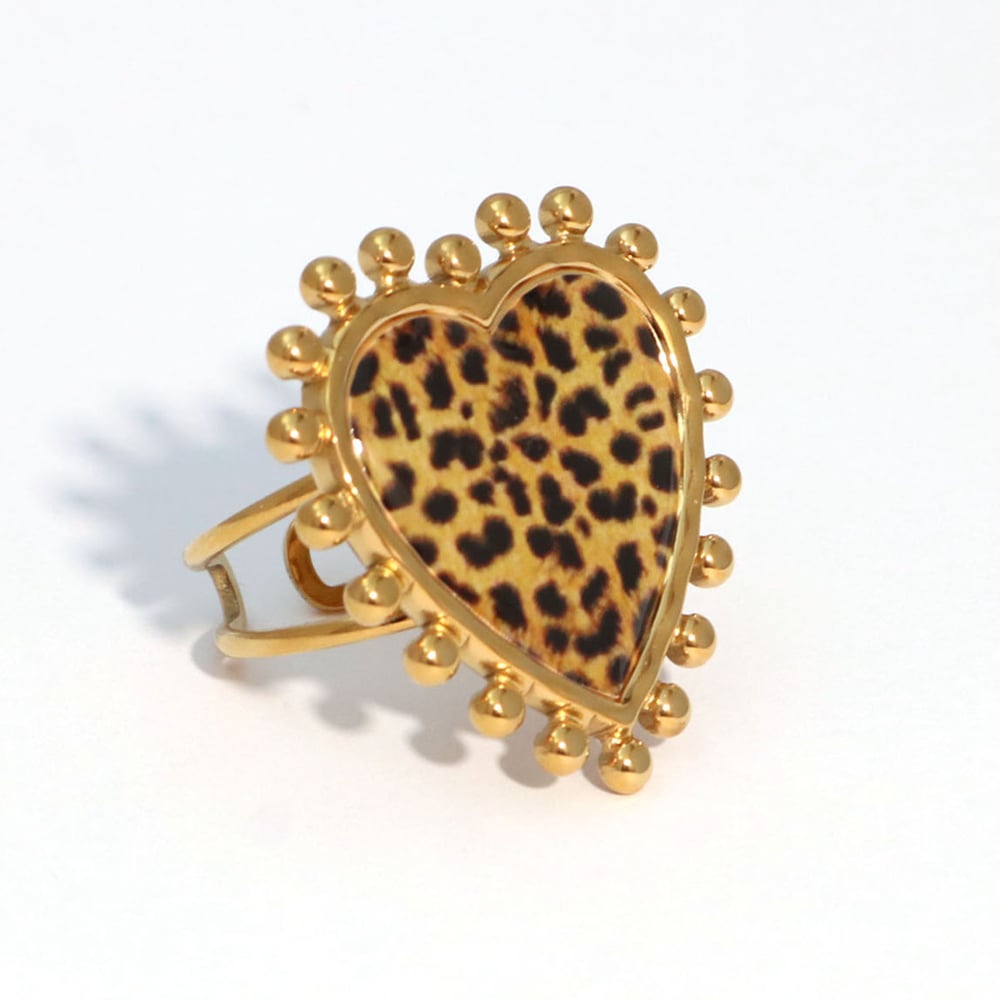 1 Piece Simple Daily Heart Leopard Print Stainless Steel  Statement Rings 