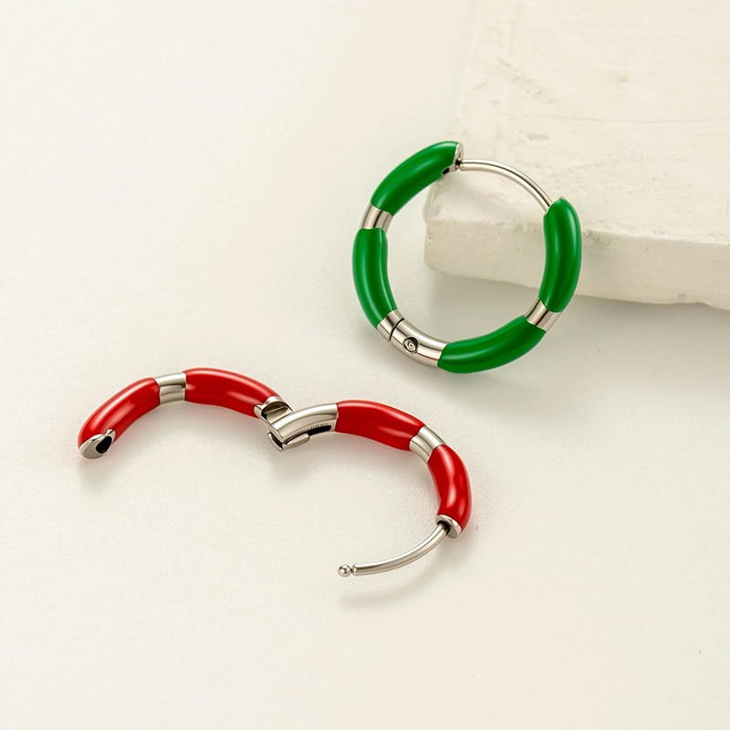 1 Piece Colorful Circle Stainless Steel Women's Hoop Earrings h5Picture3