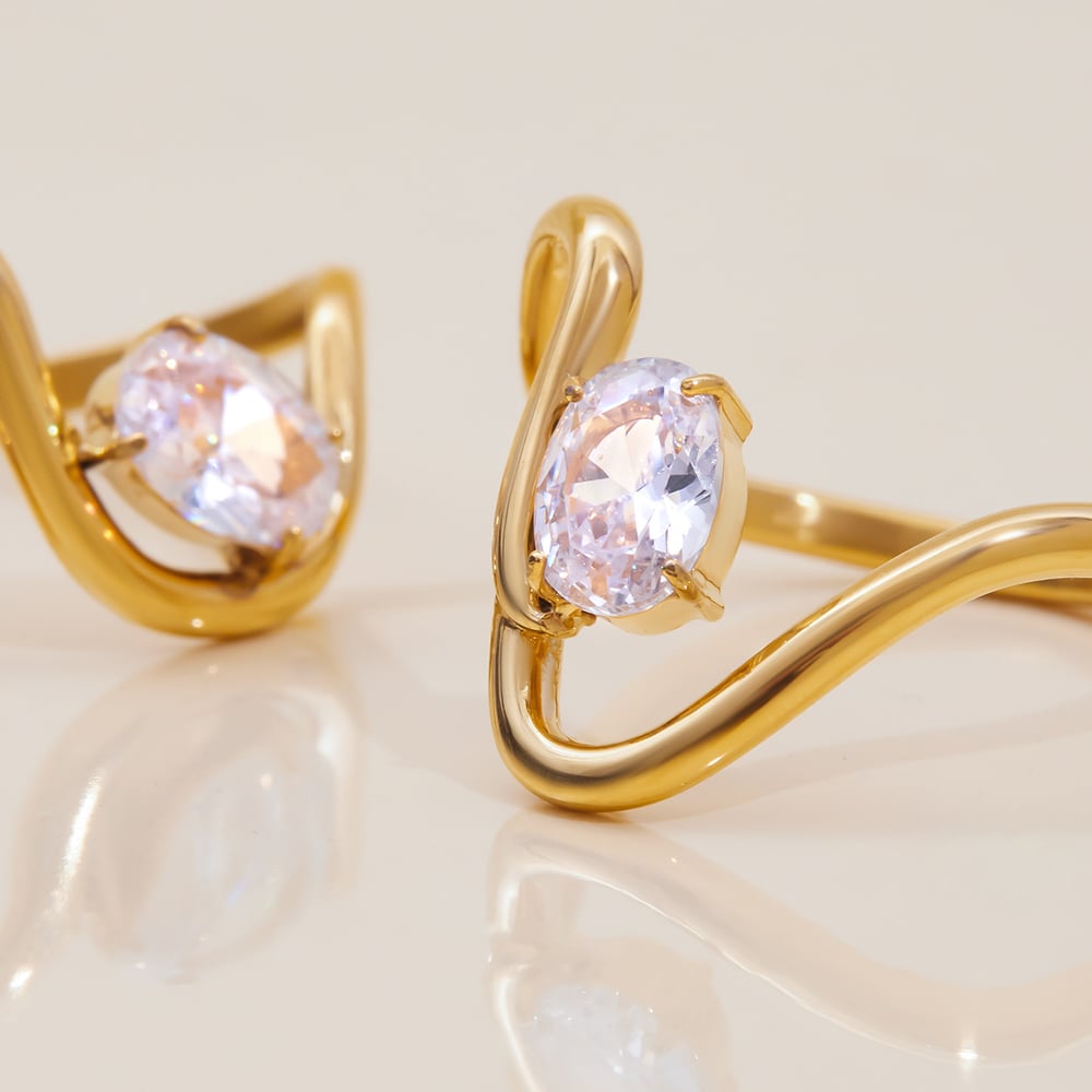 1 Piece Curve Shape Stainless Steel Gold Color Women's Gemstone Rings Picture5
