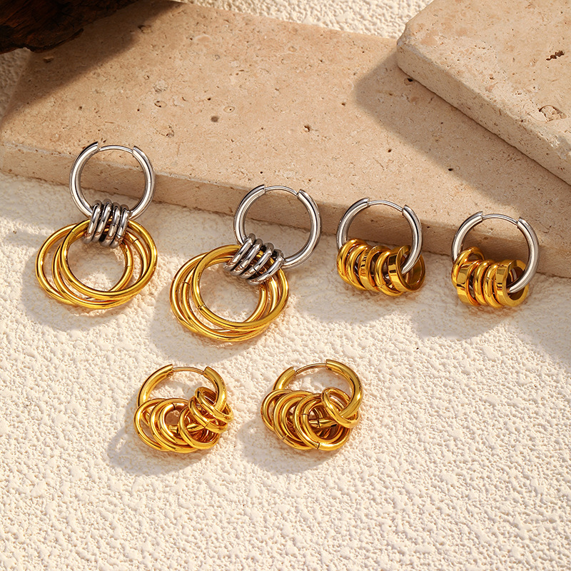 1 Pair Simple Circle Stainless Steel Gold Color Drop Earrings h5Picture2