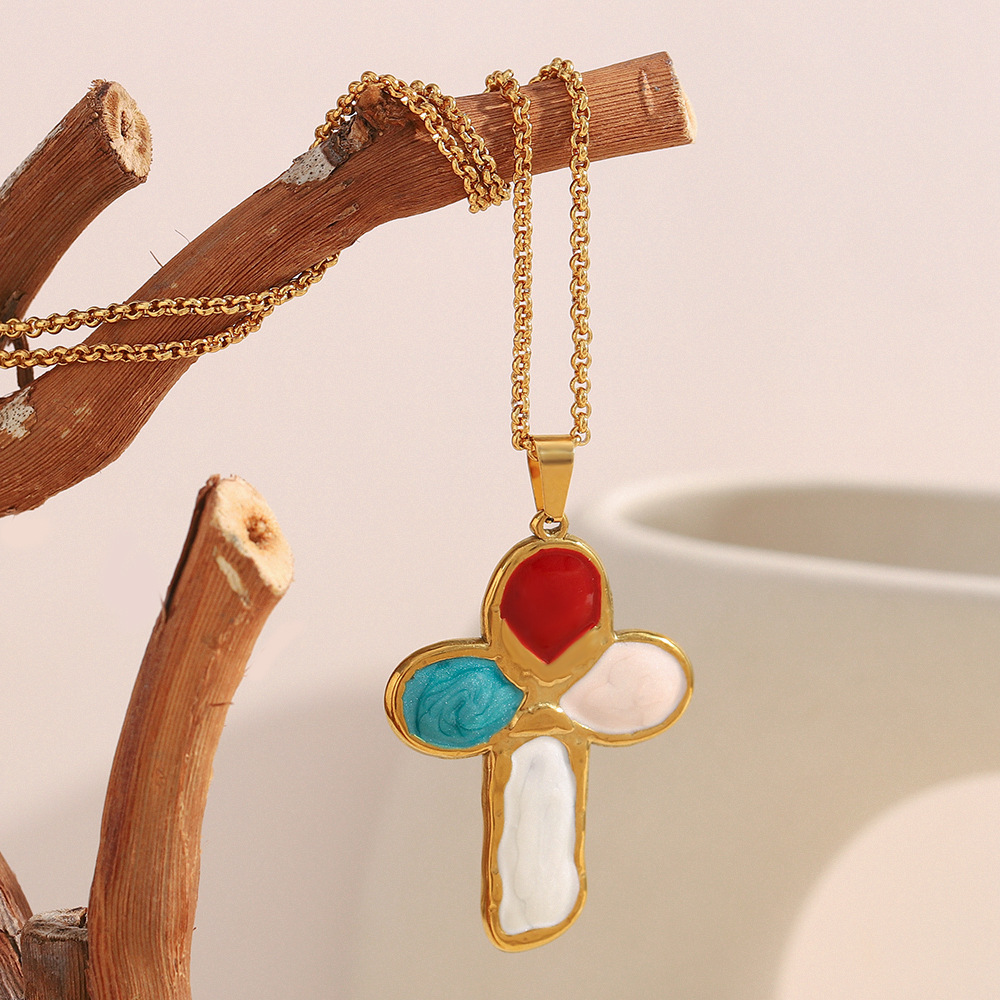 1 Piece Retro Cross Stainless Steel Gold Color Pendant Necklace Picture3