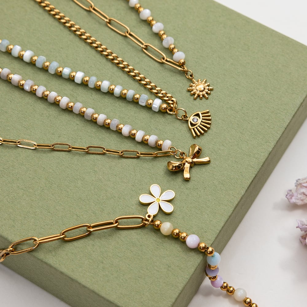 1 Piece Delicate Flower Stainless Steel Gold Color Women's Charm Bracelets h5Picture7