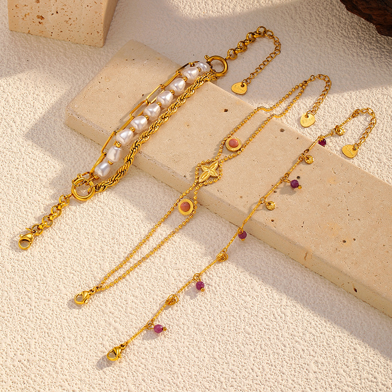 1 Piece Retro Irregular Shape Stainless Steel  Gold Color Charm Bracelet Picture2