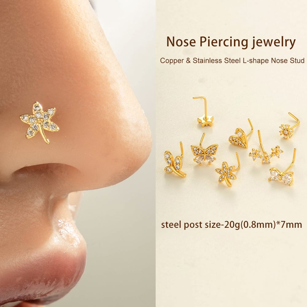 1 Piece Heart Copper Gold Color  Zircon Nose Stud Picture4