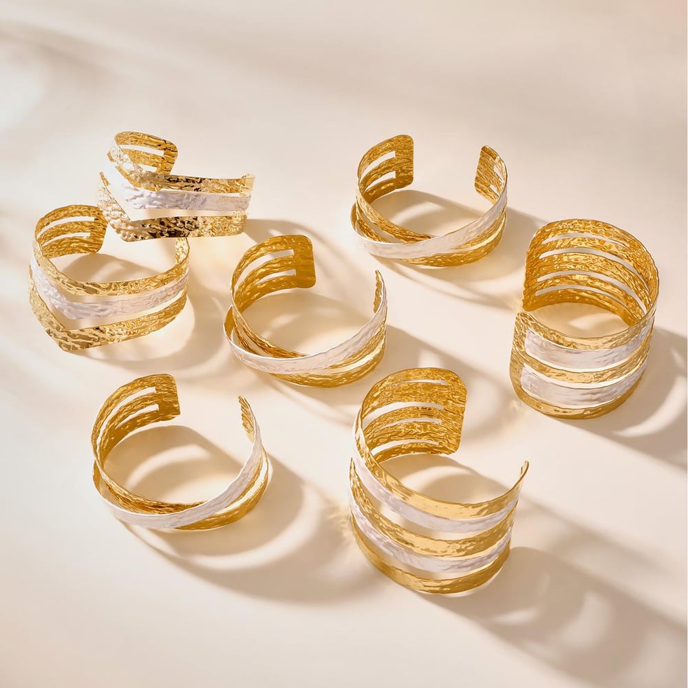 1 Piece Elegant Patchwork Stainless Steel Gold Color Women's Bangles h5Picture5