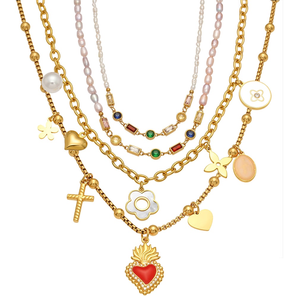 1 pieza elegante collar con colgante de perlas de circonita y flores de acero inoxidable para mujer Imagen8