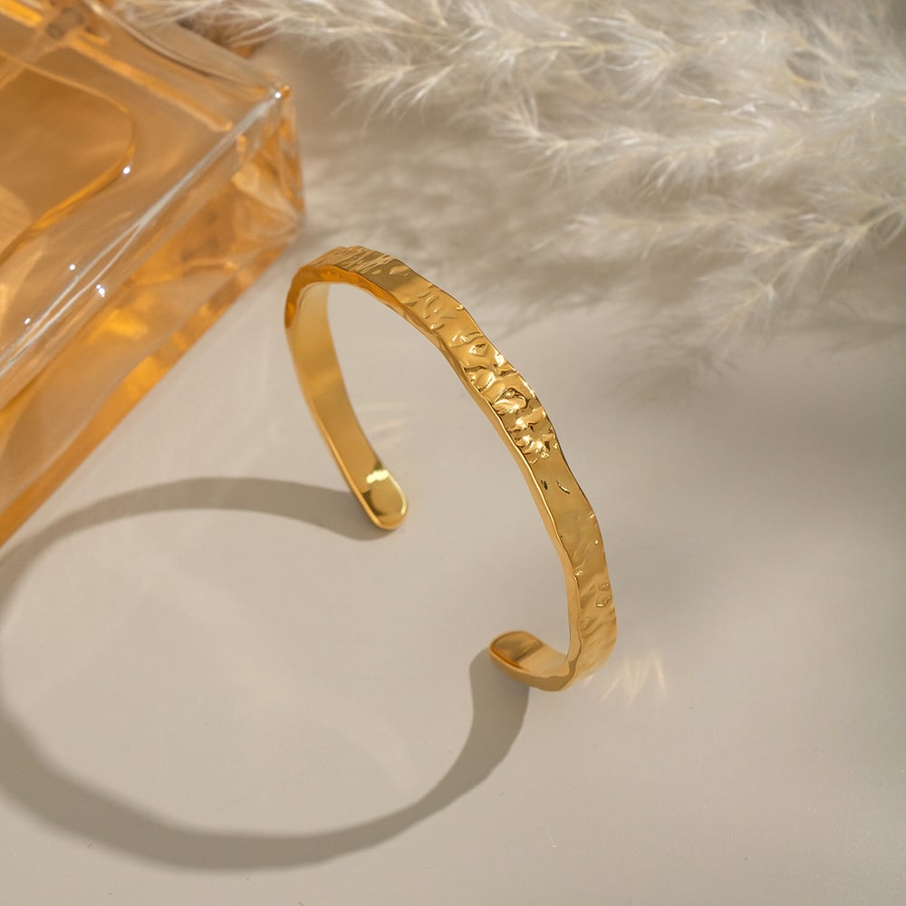 1 Parça Çekiç Desenli Paslanmaz Çelik Altın Renkli Manşet Bilezik h5Resim2